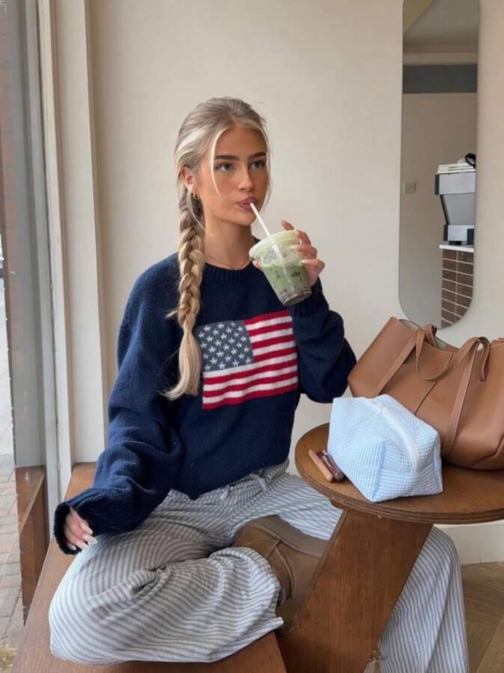 🇺🇸 4th of July American flag knit sweater crewneck preppy patriotic navy blue